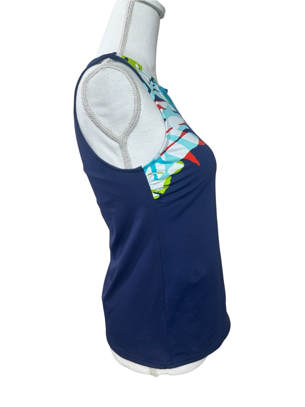 High Neck Tankini Swimsuit Top Navy Tropical Print Lands' End-Size 8 - Picture 5 of 9